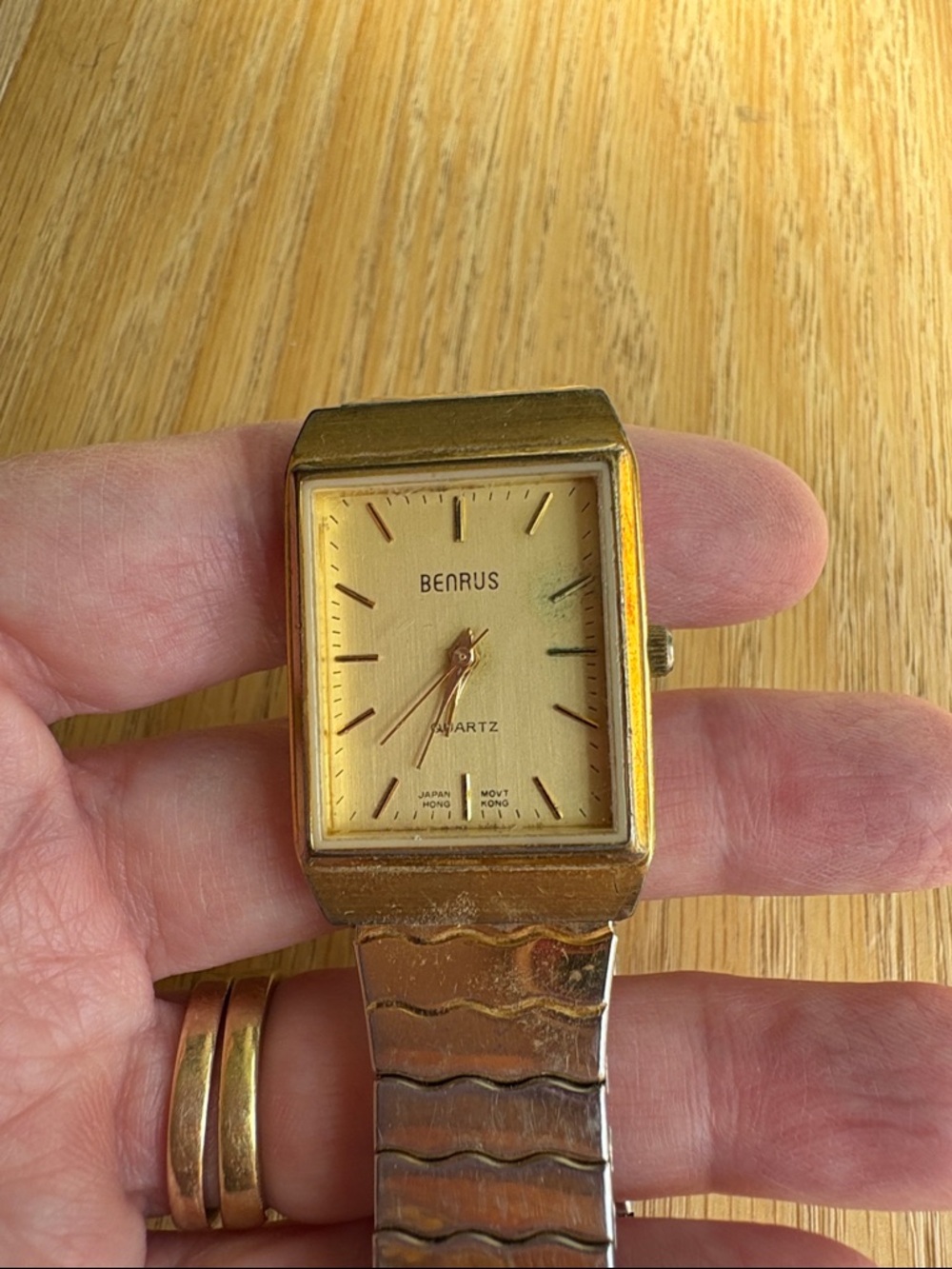 As Is Vintage Benrus Gold-Tone Rectangular Quartz Watch with Spiedel Band